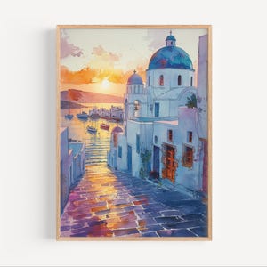 Paros Greece Sunset Watercolor Painting Greek Island Travel Poster Print or Canvas Wall Art Gift Aegean Sea Greek Europe Mediterranean Sea