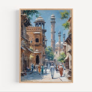 Lahore Pakistan Capital Oil Painting, Pakistan City Street Poster Print or Canvas Travel Artwork Wall Art Gift, South Asia Oil Paint Style