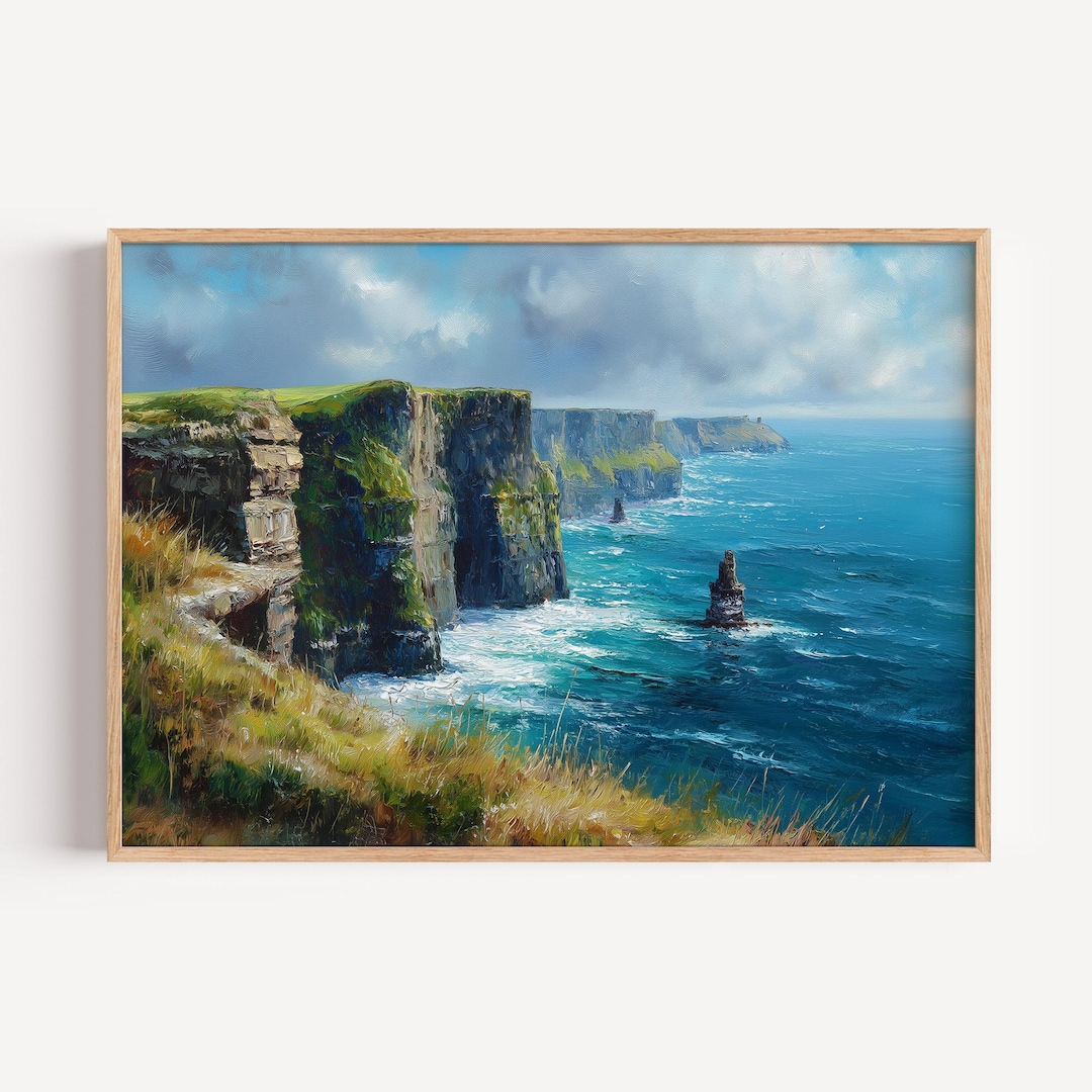 Cliffs of Moher Landscape Oil Painting Print: Ireland Wall Art Poster ...