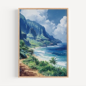 Na Pali Coast Hawaii Aquarell Malerei, Kauai Island Kunst Poster oder Leinwand Druck, Hawaiianische Küste Reisemalerei Geschenk, Na Pali Kunst