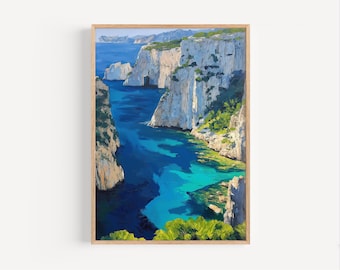 Calanques Oil Painting The Calanques National Park Marseille France Travel Poster or Canvas Print Mediterranean Sea Wall Art Oil Paint Style