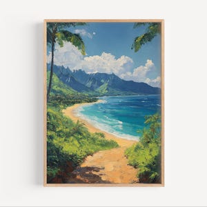 Hanalei Oil Painting, Hanalei Kauai Poster or Canvas Print, Hanalei Hawaii Coastline Travel Oil Paint Style Gift, Hanalei Kauai Souvenir