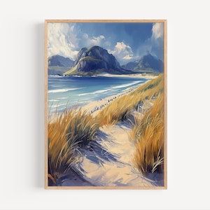 Peinture à l'huile des îles Malouines, affiche des îles Malouines ou impression sur toile, cadeau d'art mural pingouins des îles Malouines, carte des îles Malouines Art Style