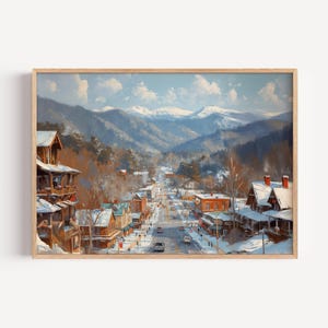 Boone North Carolina landskap oljemålning, Appalachian Town reseaffisch tryck eller canvas, Blue Ridge Mountains väggkonst, liten stad USA