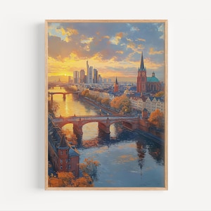 Frankfurt Germany Oil Painting Frankfurt am Main River German cityscape Travel Poster Print or Canvas Hesse Wall Art Gift Oil Paint Style
