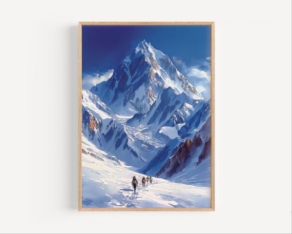 K2 Watercolor Painting, Pakistan Mountain Climbing Poster Print or