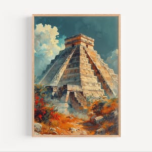 Chichén Itzá Watercolor Painting, Wall Art Poster Print or Canvas, Mexico Mayan Monument Artwork, Mexican Travel Home Decor, Art Gift Idea