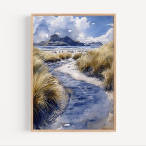 Pintura de acuarela de las Islas Malvinas, póster o lienzo de pingüinos de las Islas Malvinas, arte mural de las Islas Malvinas, estilo mapa de las Islas Malvinas