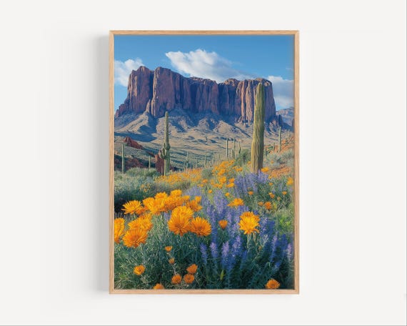 Superstition Mountains Oil Painting, Superstition Mountains Poster