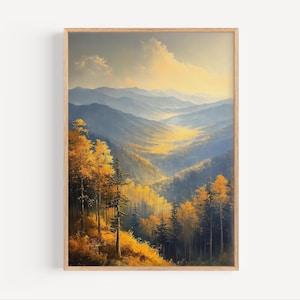 Great Smoky Mountains Oil Painting, Tennessee Mountains Poster Print or Canvas Travel Artwork, Carolina Wall Art Gift, Nature, Smokies Art
