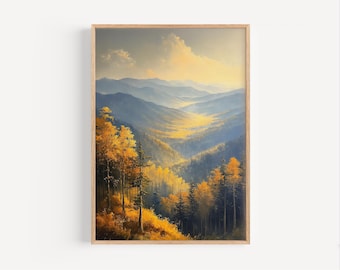 Great Smoky Mountains Oil Painting, Tennessee Mountains Poster Print or Canvas Travel Artwork, Carolina Wall Art Gift, Nature, Smokies Art