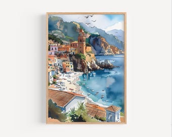 カラブリア絵画 南イタリア 水彩画 イタリアの村のアートプリント