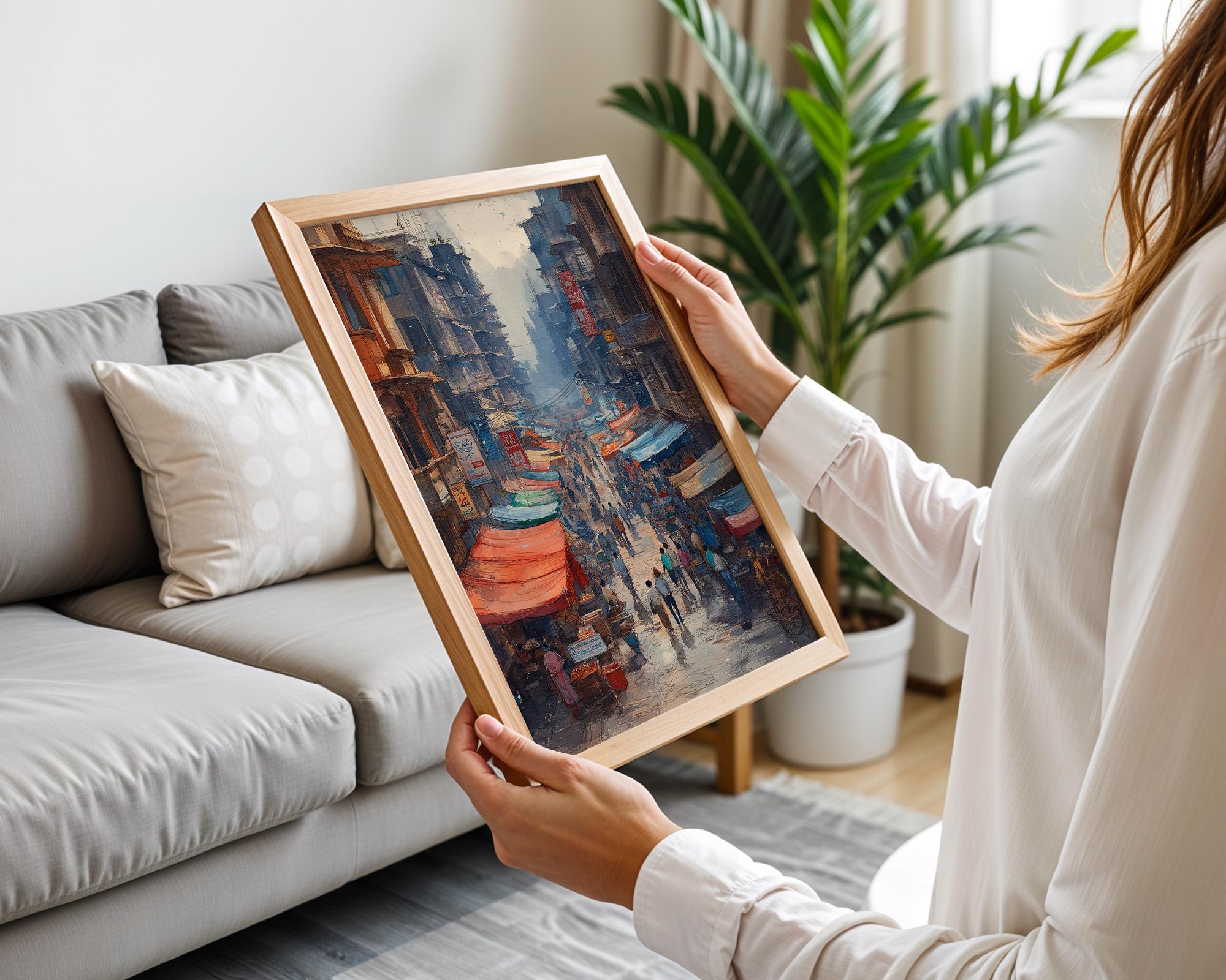 Buy Karachi Street Market Watercolor Painting, Karachi City