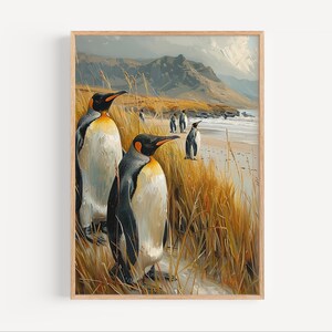 Peinture à l'huile de pingouins des îles Malouines, affiche ou impression sur toile des îles Malouines, cadeau d'art mural des îles Malouines, carte des îles Malouines Art Style