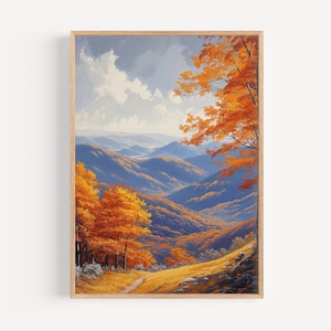 Parque Nacional de Shenandoah, pintura a óleo de outono, pôster impresso em tela ou nas Montanhas Blue Ridge, arte de parede da Cordilheira dos Apalaches, presente, estilo de pintura a óleo dos EUA