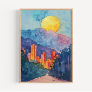 Caracas Venezuela Sunset Watercolor Painting, Wall Art Poster Print or Canvas,  Venezuela Artwork, Abstract Travel Home Decor, Art Gift Idea