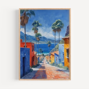Todos Santos Mexico Watercolor Painting, Mexican Coastal Wall Art Poster Print or Canvas, Latin Seaside Town Artwork Travel Home Decor Gift