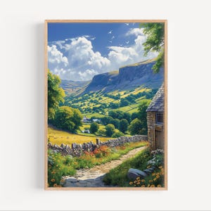 Yorkshire Dales Oil Painting, United Kingdoms National Park Poster Print or Canvas English Countryside Wall Art Gift England Oil Paint Style