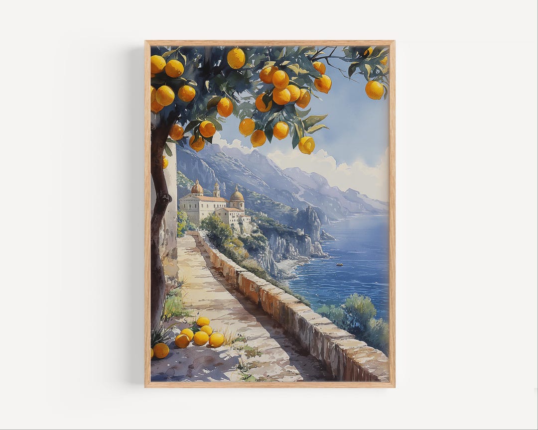 Sorrento Italy Lemon Tree Watercolor Painting, Amalfi Coast Lemon