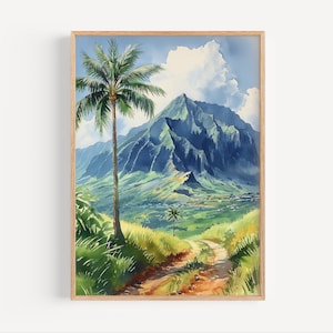 Koʻolau Mountain Range Hawaii Watercolor Painting, Oahu Hawaii Wall Art Poster or Canvas Print, Hawaiian Lush Mountains Travel Painting Gift