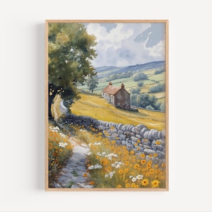 Yorkshire Dales National Park Watercolor Painting, United Kingdoms Nature Poster Print or Canvas English Countryside Wall Art Gift England