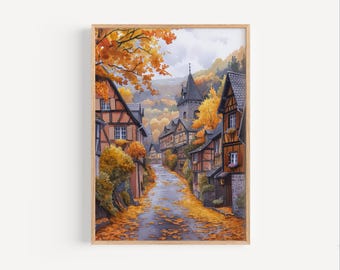 アルザスの水彩画、エギスハイム村の絵画、アルザスワイン街道