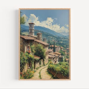 Pintura al óleo de Asís, Italia, póster de viaje a Europa, impresión o lienzo, arte mural de Umbría, Italia, regalo, decoración de la campiña italiana, estilo de pintura al óleo