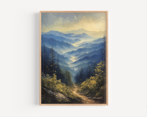 Appalachian Trail Oil Painting, American Hiking Appalachian Mountains Outdoors Poster Print or Canvas Travel Virginia New York Wall Art Gift