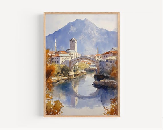 ボスニア ヘルツェゴビナ モスタル 橋 油絵 キャンバス モスタル旧市街