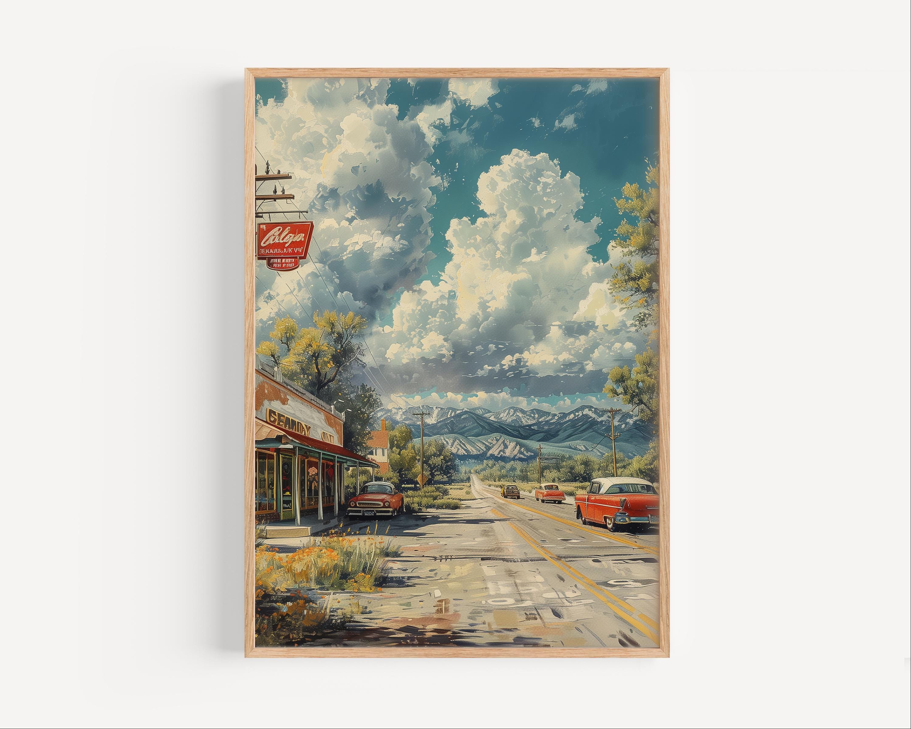 1960年代のカリフォルニア・チコのレトロな油絵、チコのポスターまたは