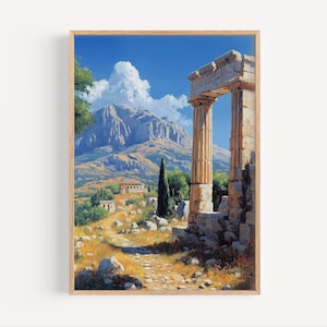 Sparta Greece Oil Painting, Sparta Travel Poster or Canvas Print, Ancient Greece Print, Sparti Greek Oil Paint Style Wall Art, Greek Ruins