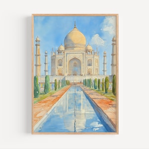 Taj Mahal India Watercolor Painting, Taj Mahal Poster or Canvas, Agra India Taj Mahal Wall Decor Gift Indian, World Wonder Print, Sketch Art