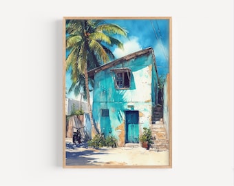 House in Mexico City Watercolor Painting Print, Mexico City Street Poster or Canvas Print, Mexican Wall Art Gift, Mexican Travel Wall Decor