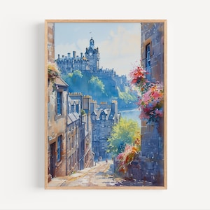 Edinburgh Scotland Watercolor Painting, Wall Art Poster Print or Canvas Scottish Artwork Edinburgh Scotland Travel Decor Art Gift Historical