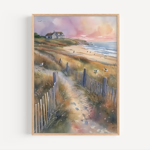 Pintura de acuarela de Cape Code, Massachusetts, sureste de Estados Unidos, Atlántico, costa sureste, Nueva Inglaterra, arte de pared, póster/impresión en lienzo, marítimo