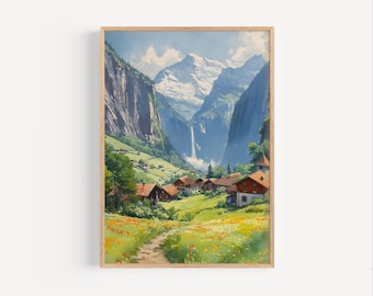 アンティークの山岳湖の油絵、スイスアルプスの風景、署名入り - Etsy 日本
