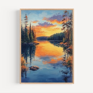 Algonquin Provincial Park Oil Painting, Algonquin Provincial Park Poster or Canvas Print, Ontario Canada Travel Art Oil Paint Style Sunset