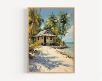 Key Largo Florida Seaside Shack Oil Painting Giclée Print, Florida Keys Travel Poster or Canvas, FL Beach Wall Art Gift USA Oil Paint Style