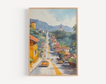 Tegucigalpa Honduras Watercolor Painting, Central America Honduras Capital Retro Style Wall Art Poster or Canvas Print, Honduras Travel Gift