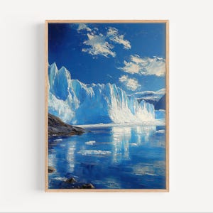 Perito Moreno Glacier Oil Painting, Argentina Los Glaciares National Park Poster Print or Canvas Andes Glacier Wall Art Gift Oil Paint Style