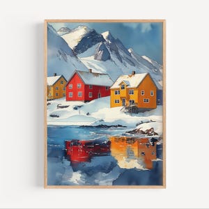 Svalbard Watercolor Painting, Svalbard Norway Poster or Canvas Print, Rural Norway Wall Art, Svalbard Island Travel Gift, Svalbard Print
