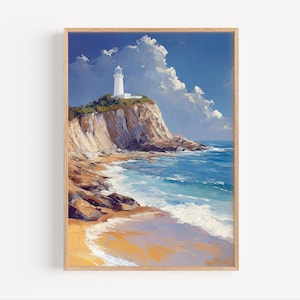 Wollongong Oil Painting, Wollongong Poster or Canvas Print, Wollongong Wall Art, Australia Travel Gift Wollongong Lighthouse Oil Paint Style