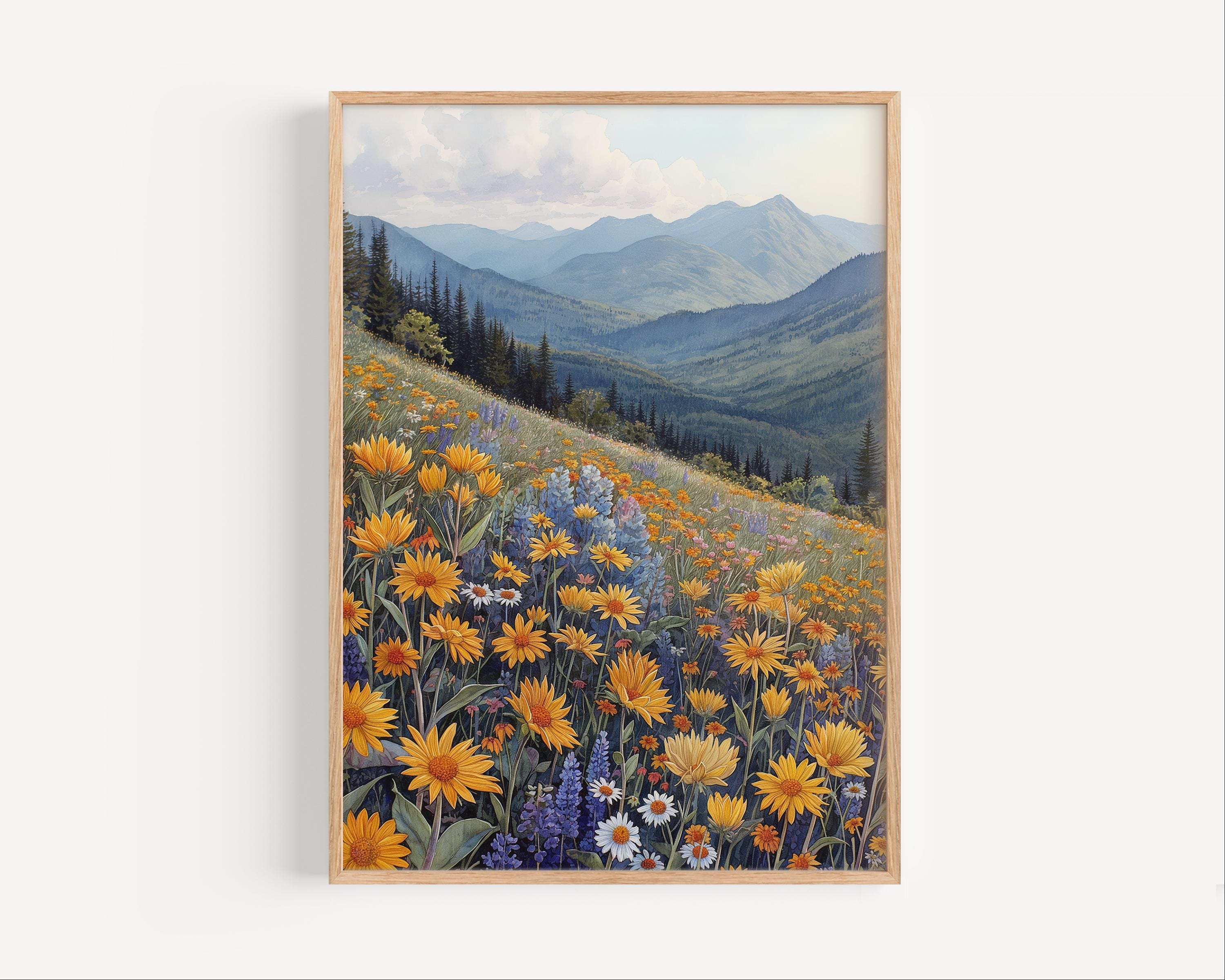 Wildflowers in Adirondack Mountains Watercolor Painting