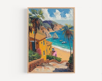 Cabo San Lucas Oil Painting, Mexico Los Cabos Wall Art Poster Print or Canvas, Latin Sea Mexican Travel Home Decor Gift Baja Oil Paint Style