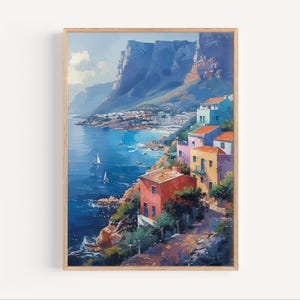 Cape Town South Africa Watercolor Painting, Seaside Travel Wall Art Poster Print or Canvas South-African Table Mountains Travel Decor Gift
