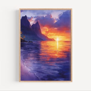 Fiji Watercolor Painting, Fiji Sunset Wall Art Poster or Canvas Print, South Pacific Travel Painting Gift, Fiji Poster, Fiji Beach, Oceania