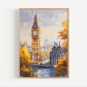 Big Ben London Watercolor Painting, Wall Art Poster Print or Canvas,  British Artwork, London England Travel Home Decor, Art Gift Historical