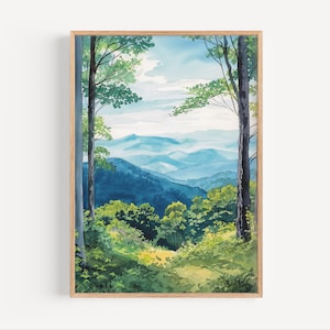 Shenandoah National Park Watercolor Painting, Blue Ridge Mountains Poster Print or Canvas Appalachian Range Travel Scenic Wall Art Gift USA