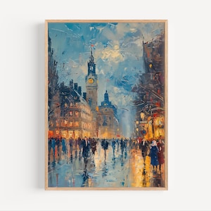Manchester England Abstraktes Ölgemälde, Manchester City Hall Vereinigtes Königreich Stadtbild Reise Poster Druck oder Leinwand Großbritannien Wand Kunst Geschenk