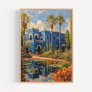 Jardin Majorelle Marrakech Morocco Oil Painting Africa Travel Wall Art Poster Print or Canvas Oil Paint Style African Travel Decor Gift Palm